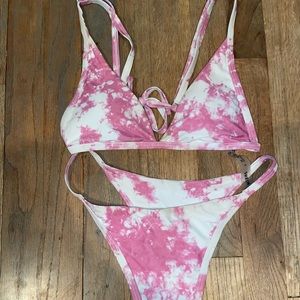 Shein S Pink and White Tye Dye Bikini Set